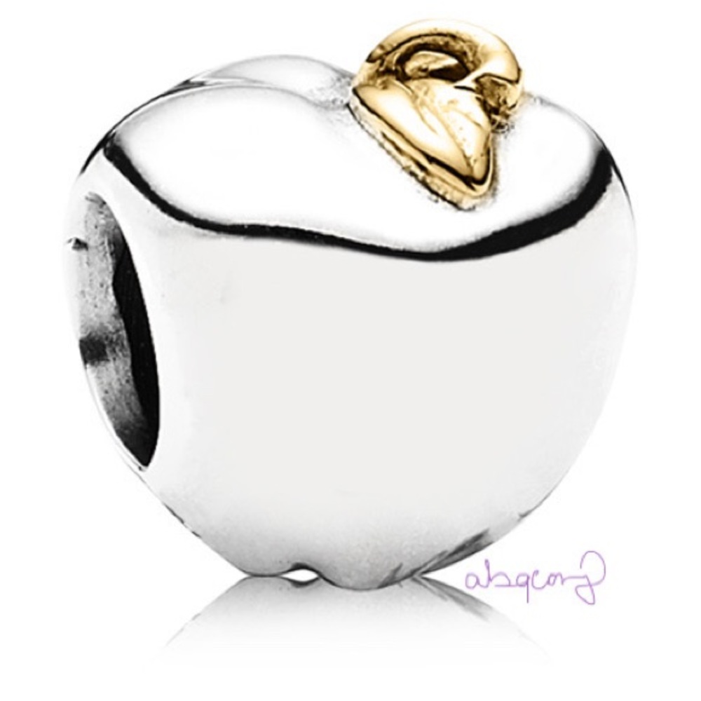 EUC Pandora 791026 Sterling Silver & 14k Gold Education Apple of My Eye Charm